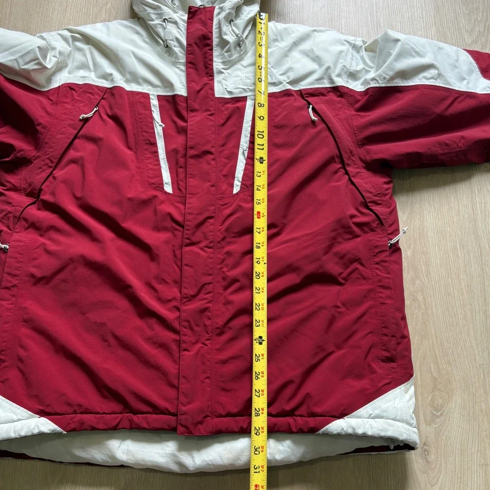 The North Face HyVent Ski Jacket Mens XL Red White Hooded Insulated Winter Coat